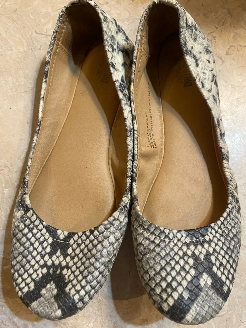 Neutral Snake-Print Ballet Flats - Women